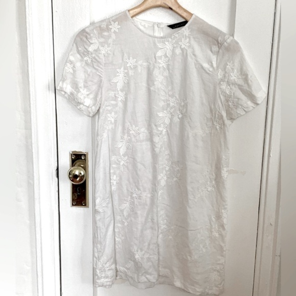 Zara Woman White Floral Appliqué Dress